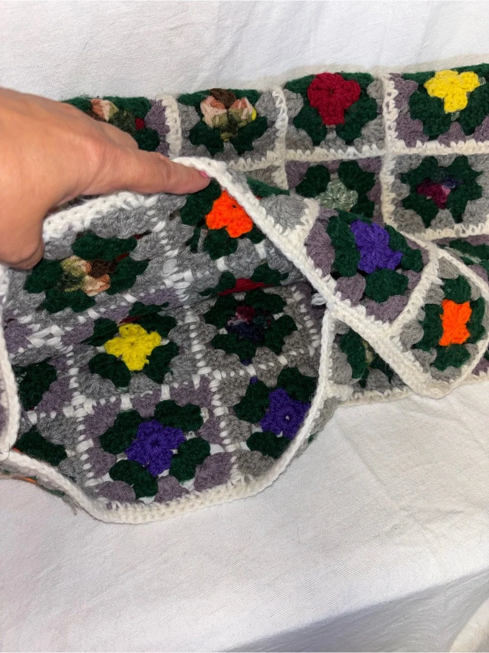 Handmade Multicolor Crochet Throw Pillow Cover - Cream Trim